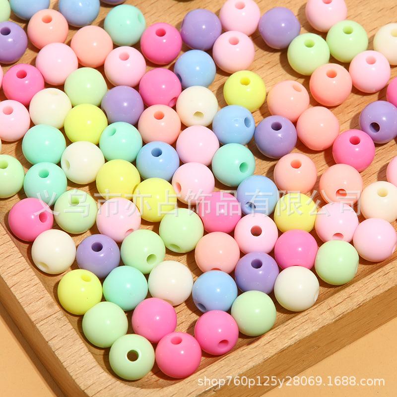 acrylic beads straight hole round beads plastic solid color beads diy beaded macaron candy color mobile phone charm scattered beads lot
