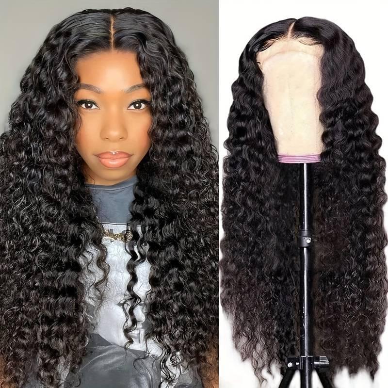 4×4 water wave human hair lace front wig 150%density