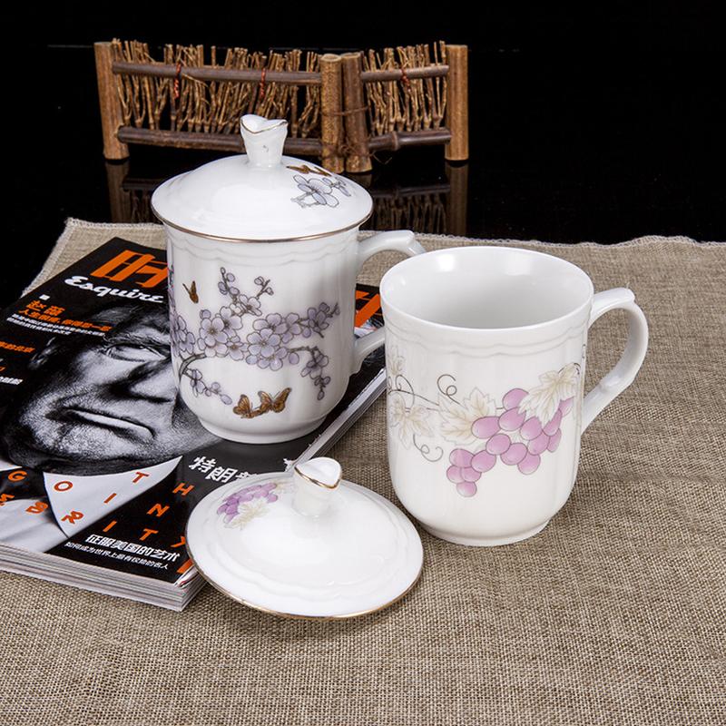 jingdezhen tea cup cup with lid office cup ceramic cup with cover conference cup office hospitality bone china cup suit
