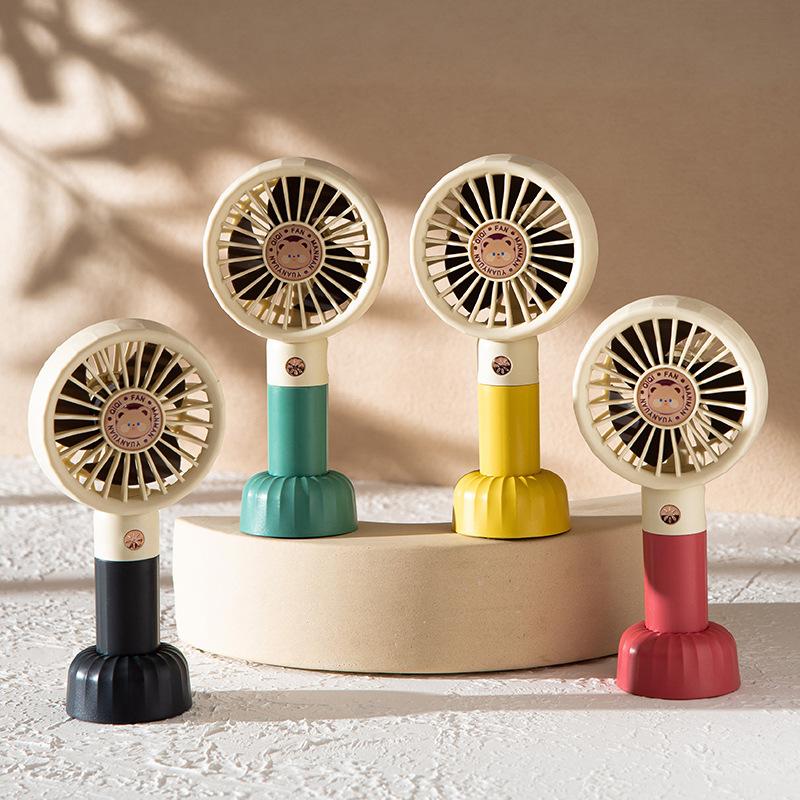 New Cartoon Bear Hand-Held Electric Fan Desktop Portable Fan Dual-Use Usb Charging Mini Little Fan Cross-Border