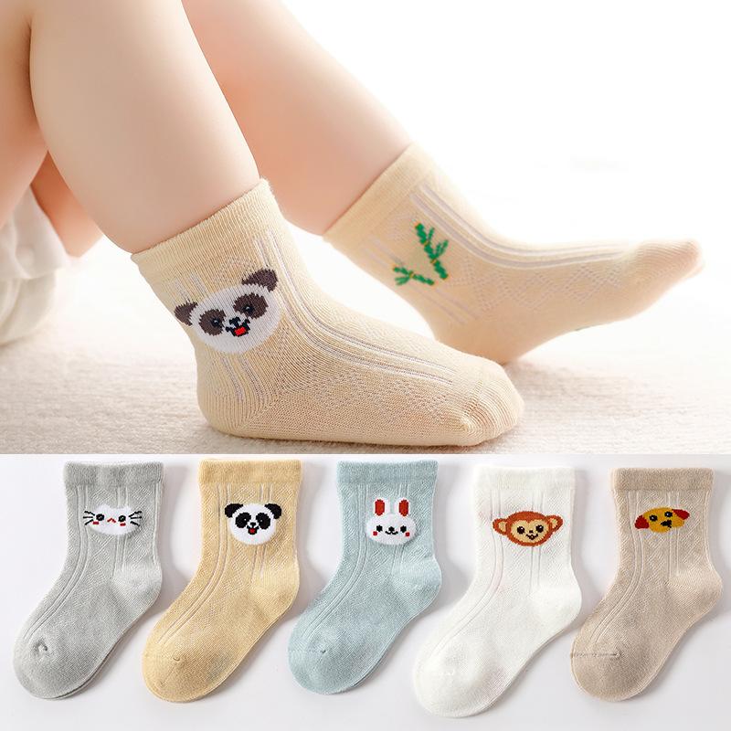 cotton children's socks spring/summer thin breathable mesh stockings baby baby's socks cartoon socks animal pattern wholesale