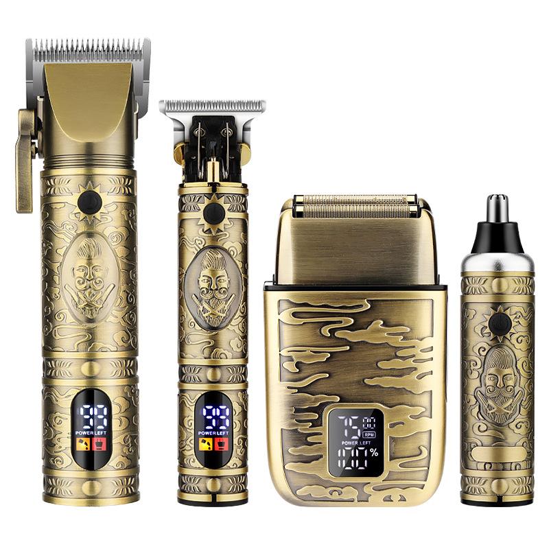 cross-border men's fitness 4 suit hair clipper retro oil head electric clipper reciprocating shaver nose hair trimmer Item Picture