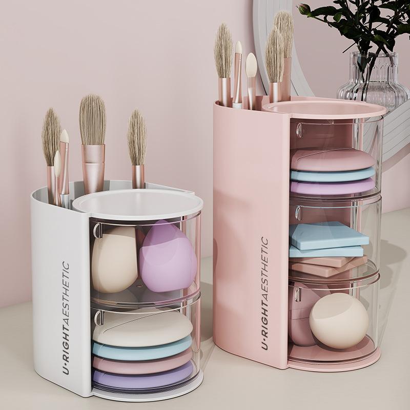 creative cosmetic egg powder puff storage box eyebrow pencil brush storage rack multi-layer rotatable drawer cosmetic organizer