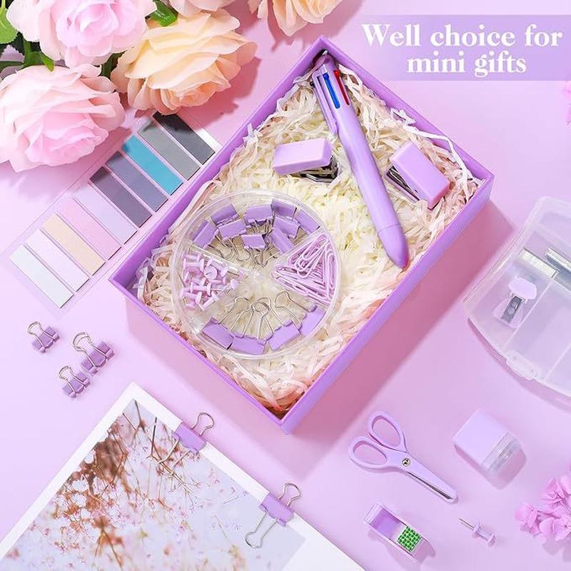 Cross-Border Exclusive Purple Mini Stapler Set Deformation Tape Cutter Index Sticker Tape Amazon Set Application Scenario