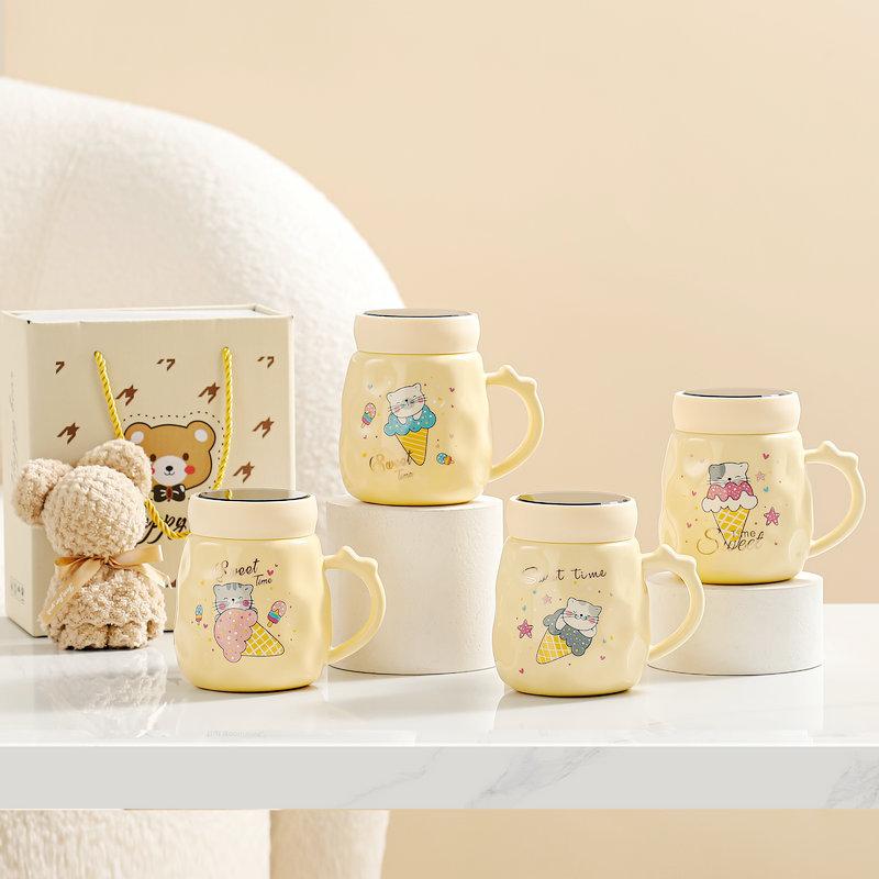 hand gift ceramic cup creative mirror cover mug couple home cup teacher student gift opening gift