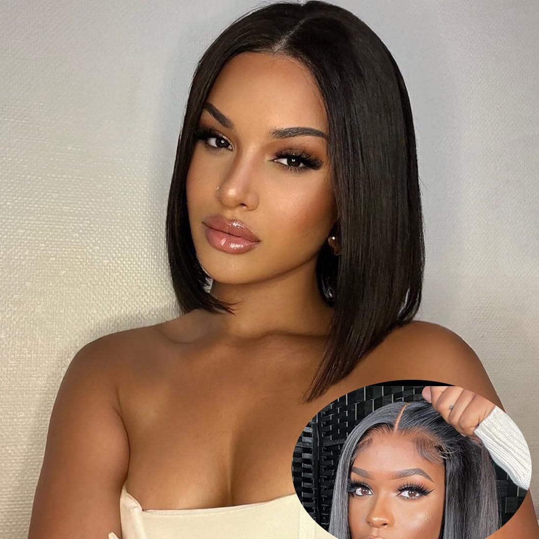 cross-border wig female black short straight hair human hair wig wig full-head wig ..