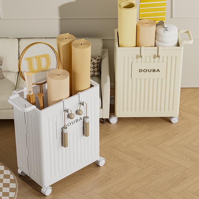 foldable storage box yoga mat fitness equipment badminton sports tableware storage with wheels Application Scenario