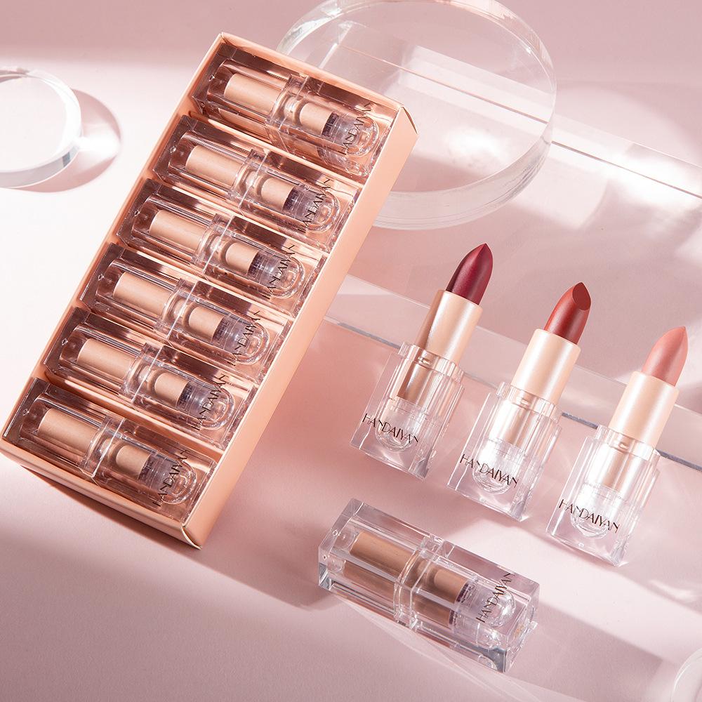 cross-border 6 pcs lipstick kit handaiyan crystal square tube lip balm matte lip glaze matte lip gloss wholesale