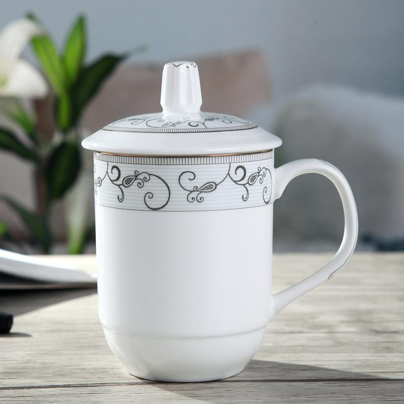 jingdezhen tea cup ceramic water cup with lid creative ceramic cup office meeting cup ceramic cup bone-china cup