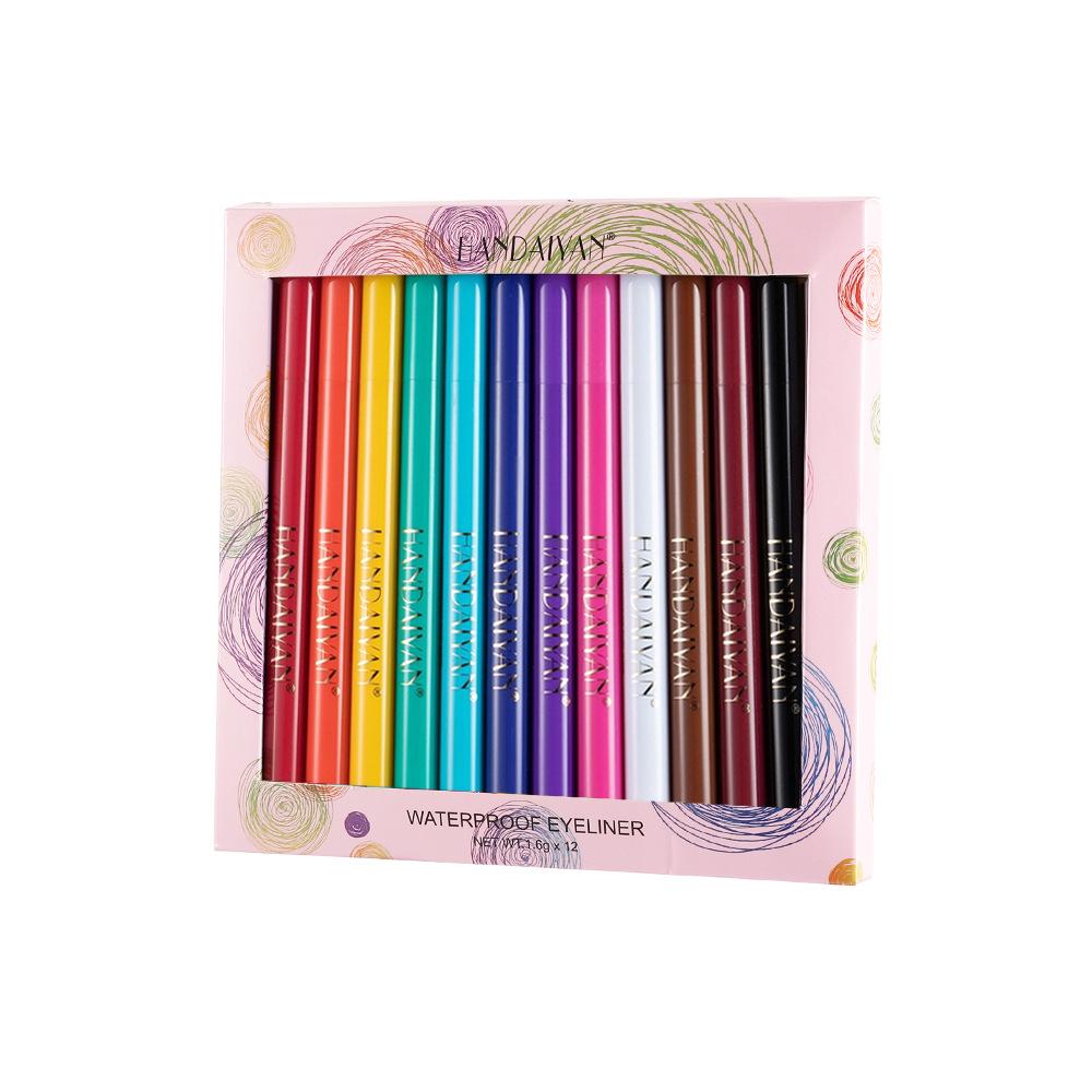 cross-border color eyeliner 12 pcs suit matte handaiyan long lasting non smudge eyeliner gel pen set Item Picture
