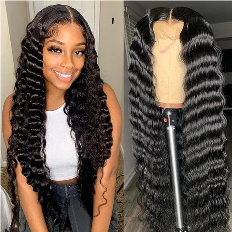 human hair front lace deep wave 13x4 lace frontal wig yw173