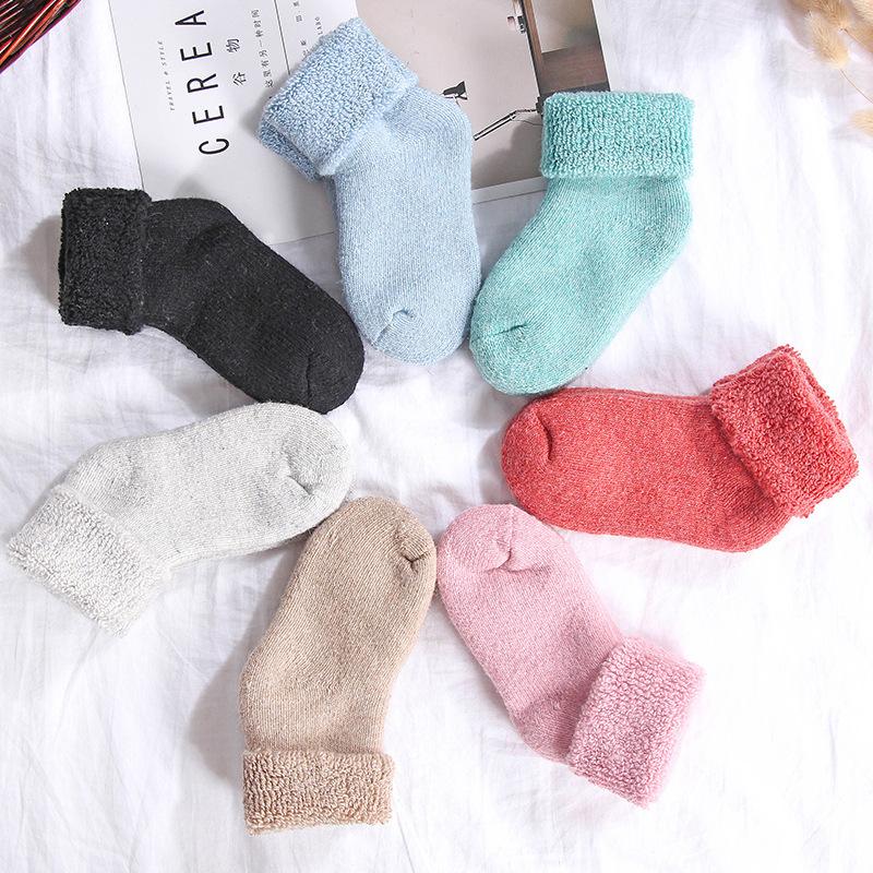 autumn and winter children's socks extra thick fluffy loop socks male and female baby socks super thick thermal loose mouth wool socks manufacturer