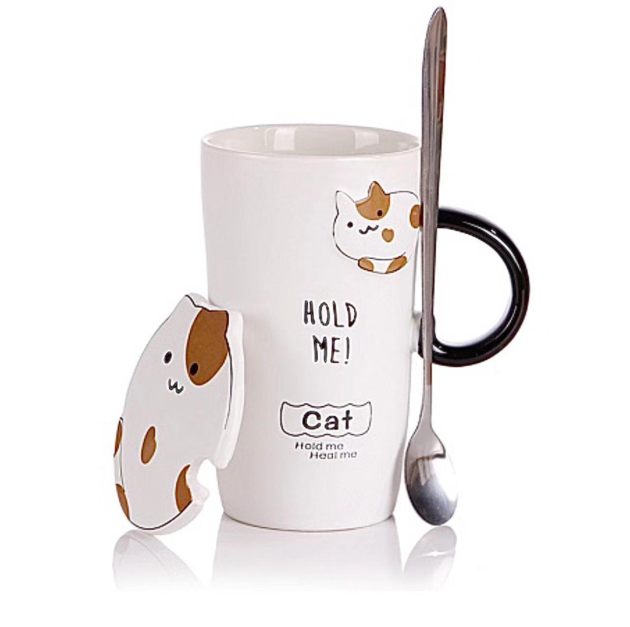 embossed ceramic cup creative kitten large capacity mug with lid and spoon gift gift gift gift gift gift
