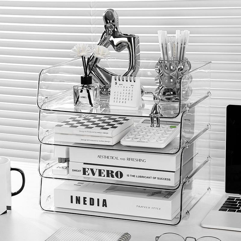 transparent desktop file storage rack bookshelf book table shelf office acrylic a4 paper organizing box