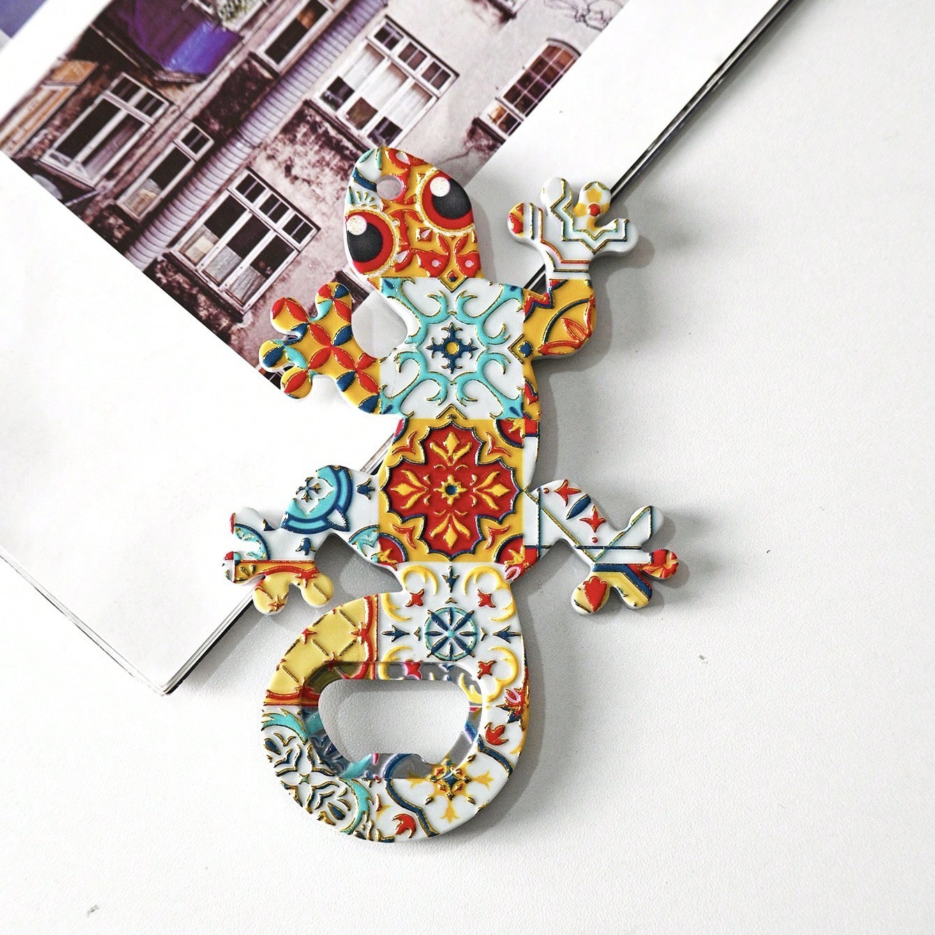 新款跨境蜥蜴开瓶器冰箱贴密胺材质3D浮雕烫金工艺波西米亚风格冰箱贴文创冰箱贴文创美食冰箱贴玻璃冰箱贴产品图