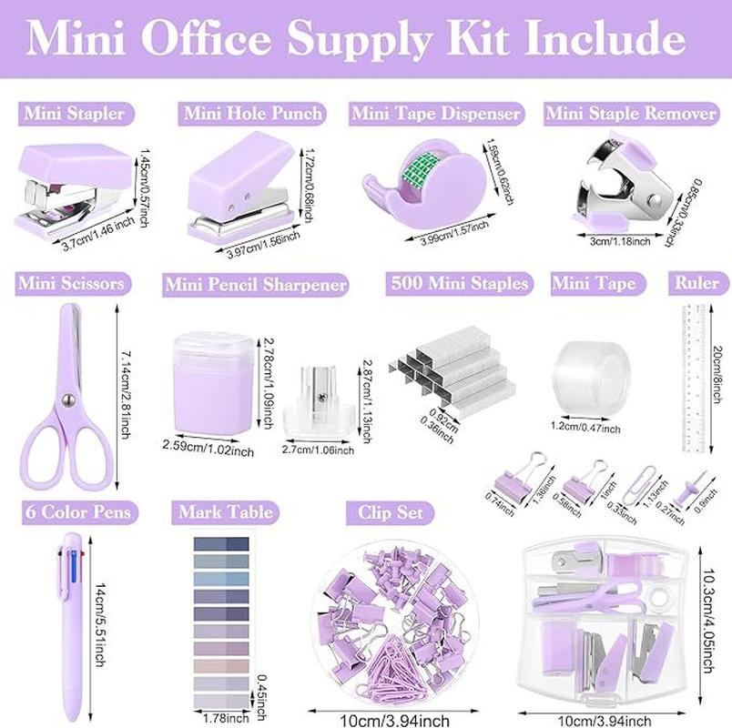 Cross-Border Exclusive Purple Mini Stapler Set Deformation Tape Cutter Index Sticker Tape Amazon Set Item Picture