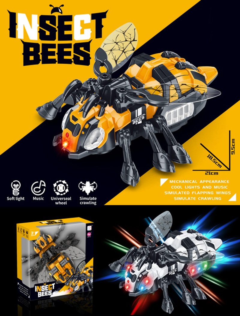 电动喷雾机械万向蜜蜂带灯光音乐翅膀摆动肢体摆动万向行走二色混装