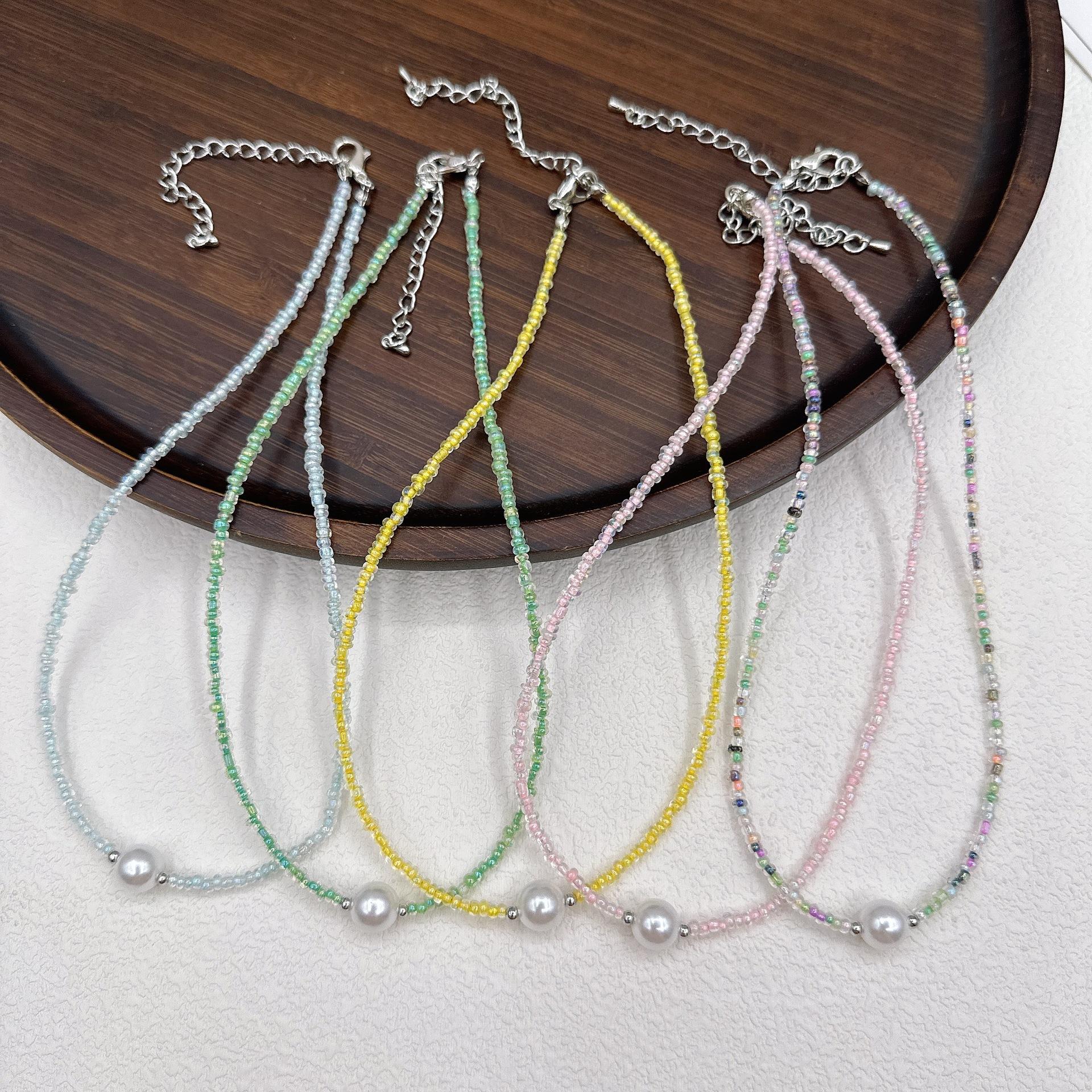 macaron candy color rice-shaped beads stringed beads necklace female sweet temperament girly style imitation pearl necklace necklace wholesale