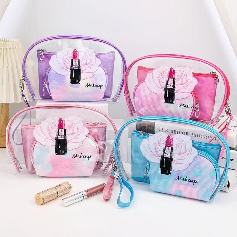 跨境原创热销透明三件套化妆包时尚高颜值口红包多功能收纳包厂家