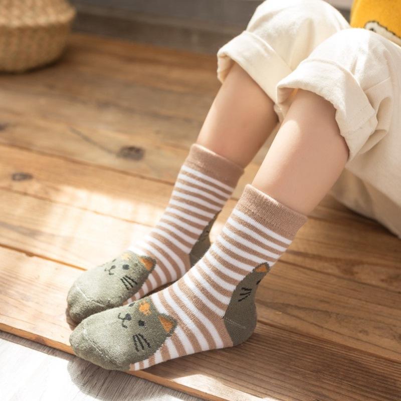 children's socks winter fleece lined padded warm keeping terry-loop hosiery room socks cute cartoon mid-calf terry sock baby's socks