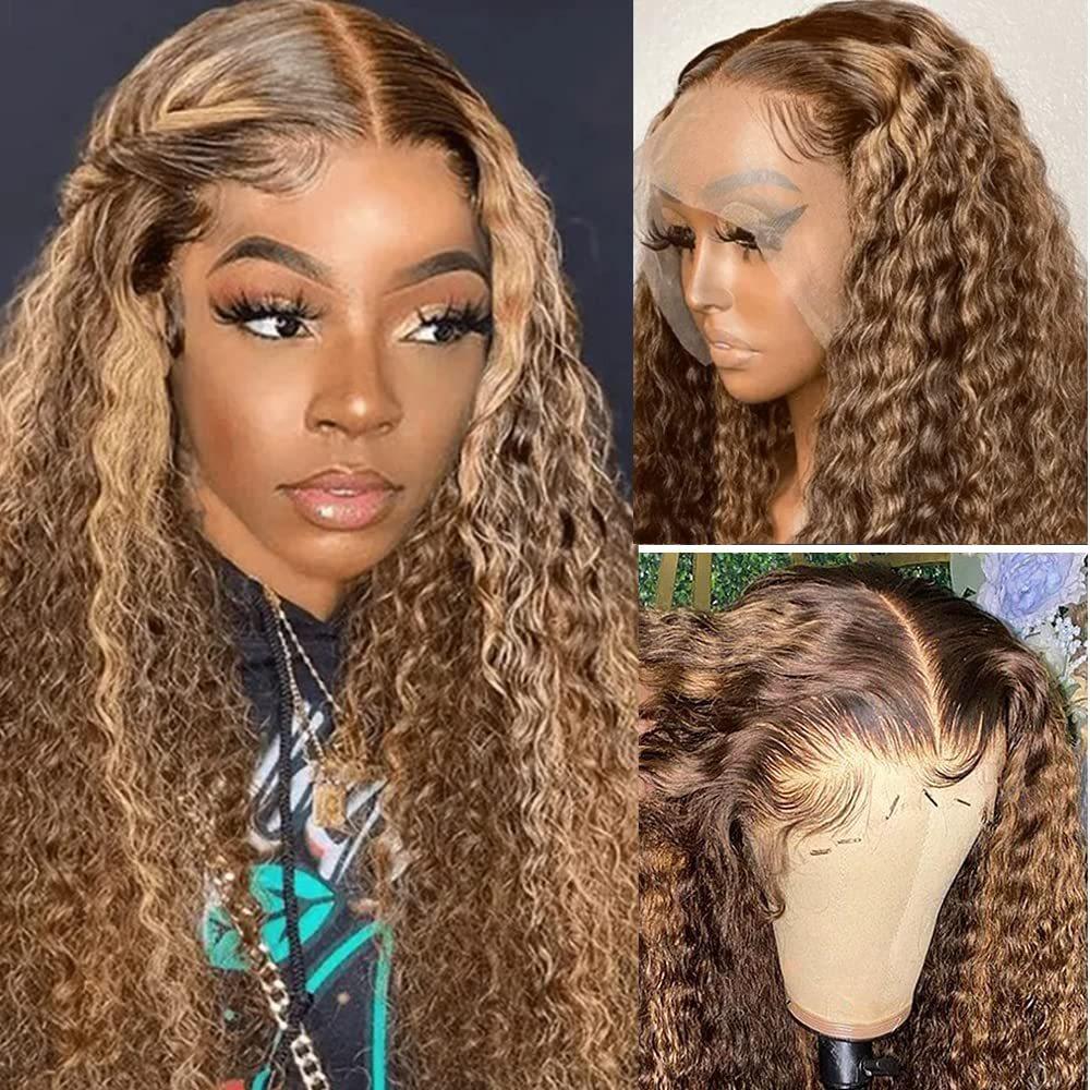 highlight 4x4 13x4 kinky curly lace front wig human hair