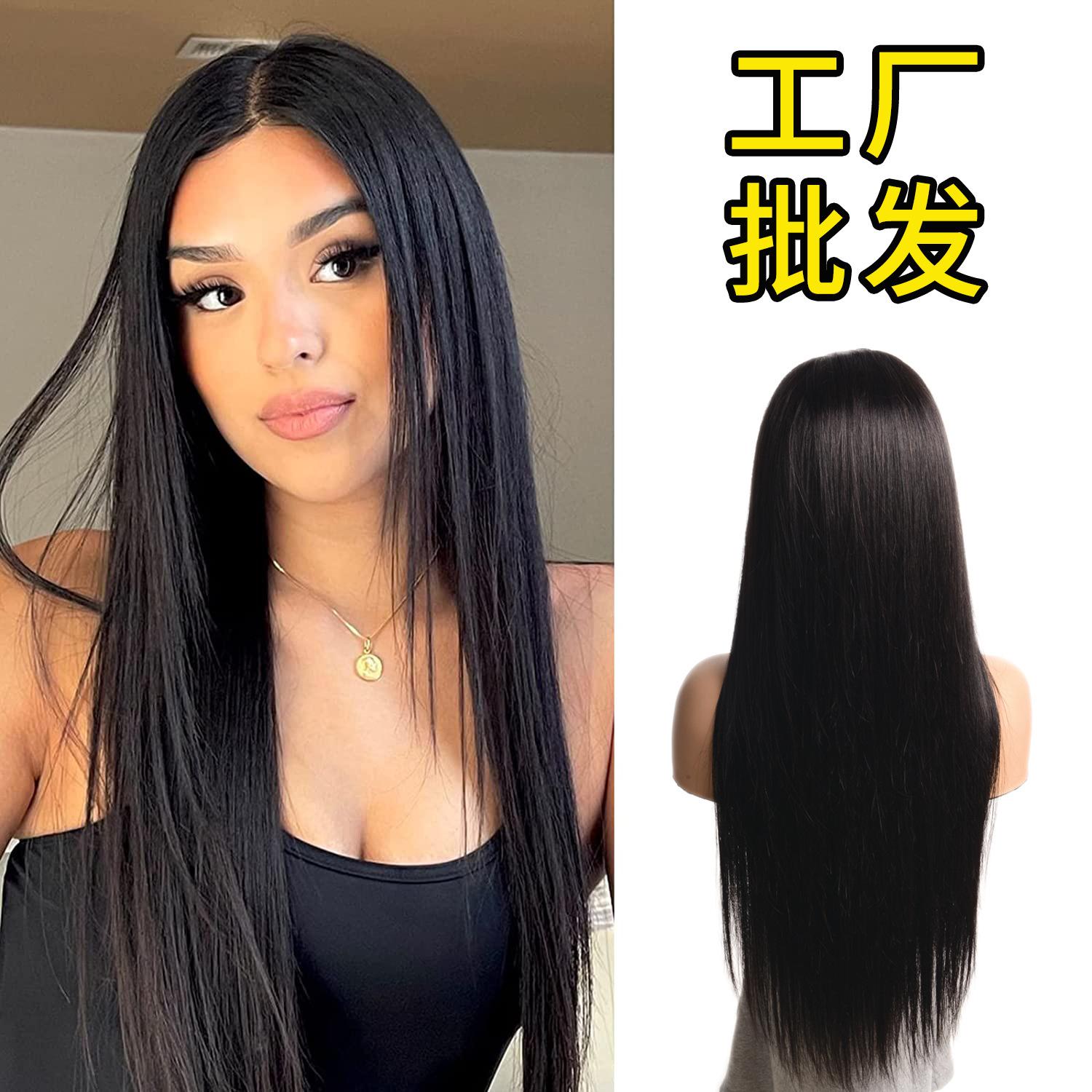 Human Hair Lace Wig Front Lace Human Hair Wig Straight Mid-Length Head Cover European and American Style Wig