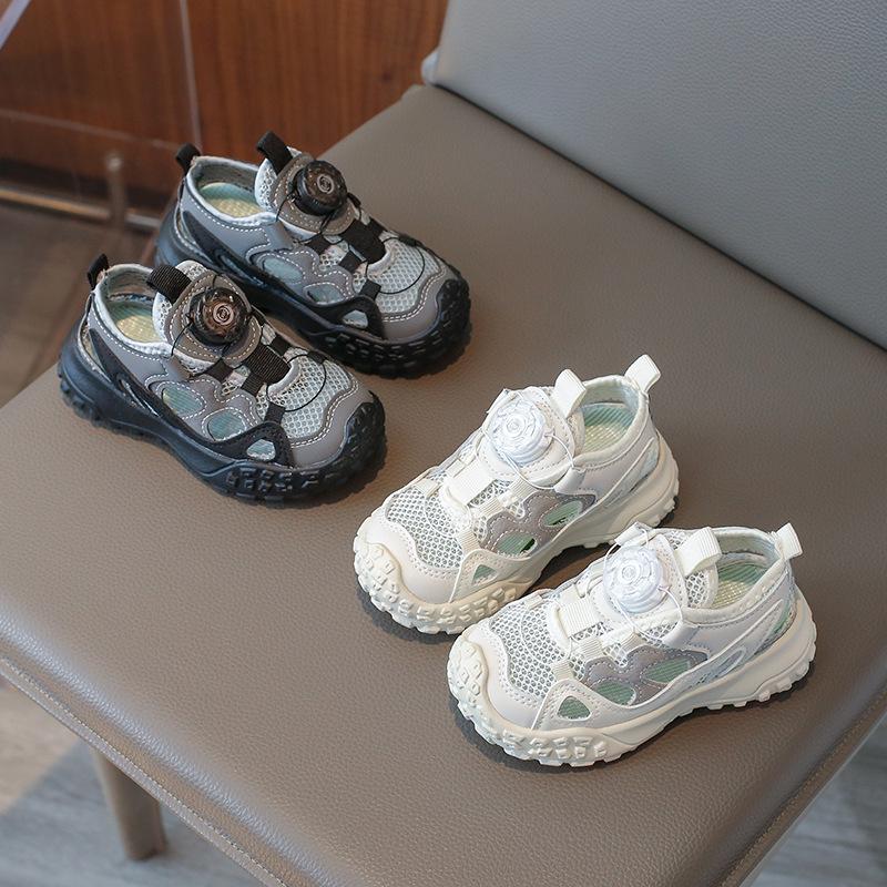 baby sandals summer boys rotating button sneaker mesh breathable children semi-sandals baby girl daddy shoes