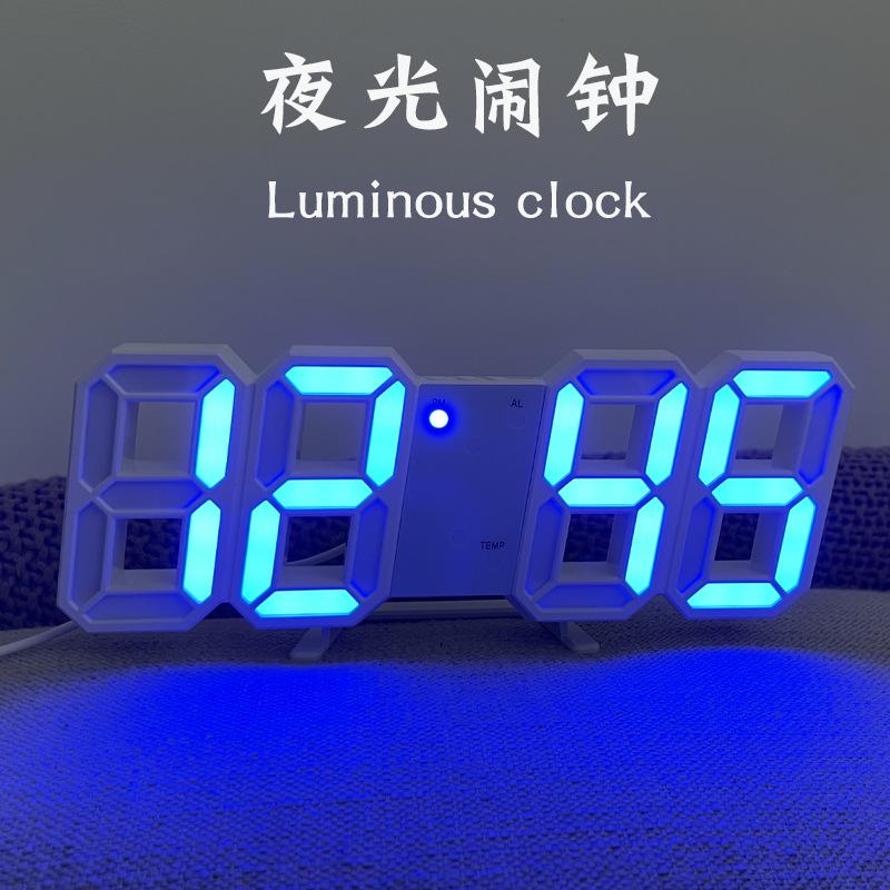 ins simple wall hanging 3d digital clock decoration desktop led luminous electronic wall clock living room advanced sense