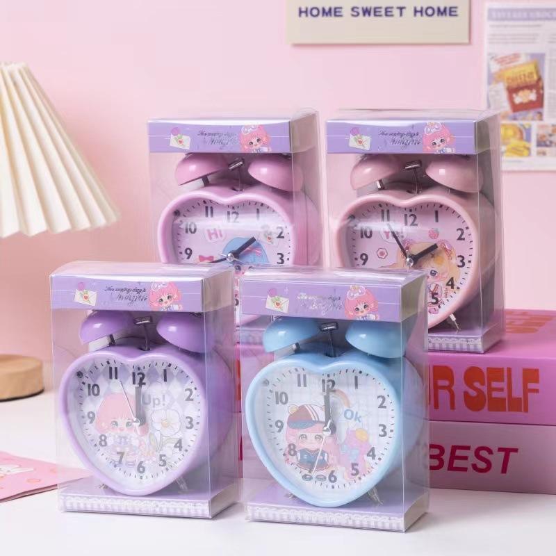peach heart style student bell alarm clock bedroom bedside night light little alarm clock digital cartoon children living room clock decoration Specification drawing
