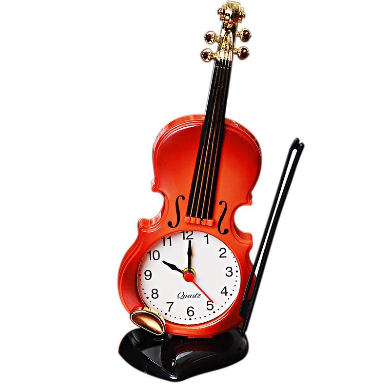 Simulation Violin Alarm Clock Creative Musical Instrument Shape Table Clock Living Room Plastic Decoration Student Desk Clock Clock Item Picture