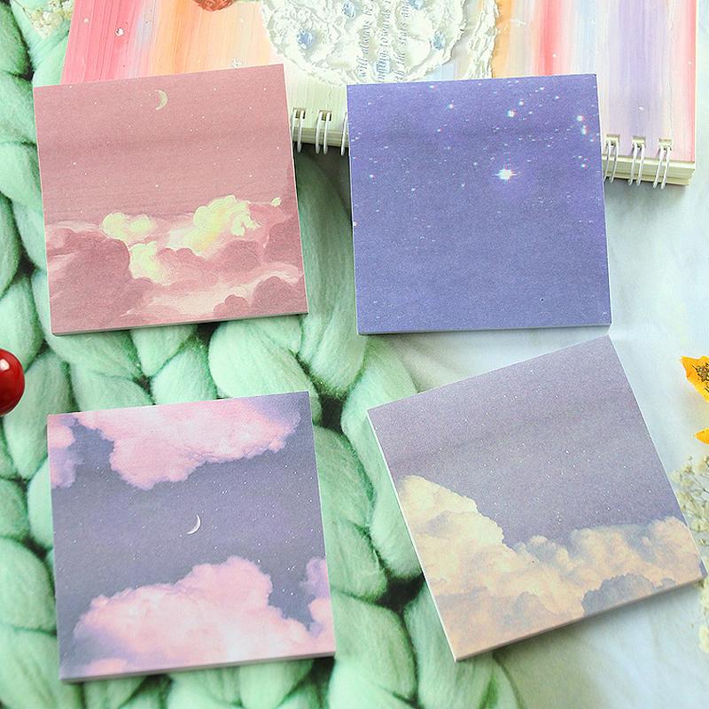 aesthetic starry sky sticky notes cute stationery student note sticker tearable message book office memo sticky note
