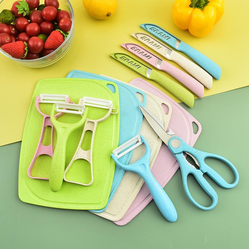 New Kitchen Knife Hairdressing Tools Five-Piece Set Wheat Straw Fruit Knife Scissors Planer Household Complementary Food Chopping Board Outdoor Portable Case Application Scenario