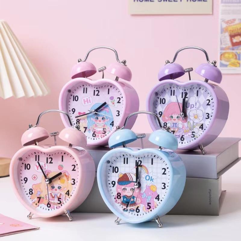 peach heart style student bell alarm clock bedroom bedside night light little alarm clock digital cartoon children living room clock decoration full figure
