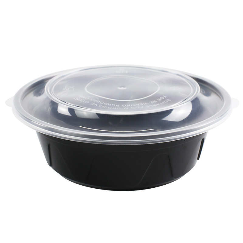 黑色圆形美式波浪纹一次性餐盒外卖pp快餐饭盒圆碗打包盒餐盒