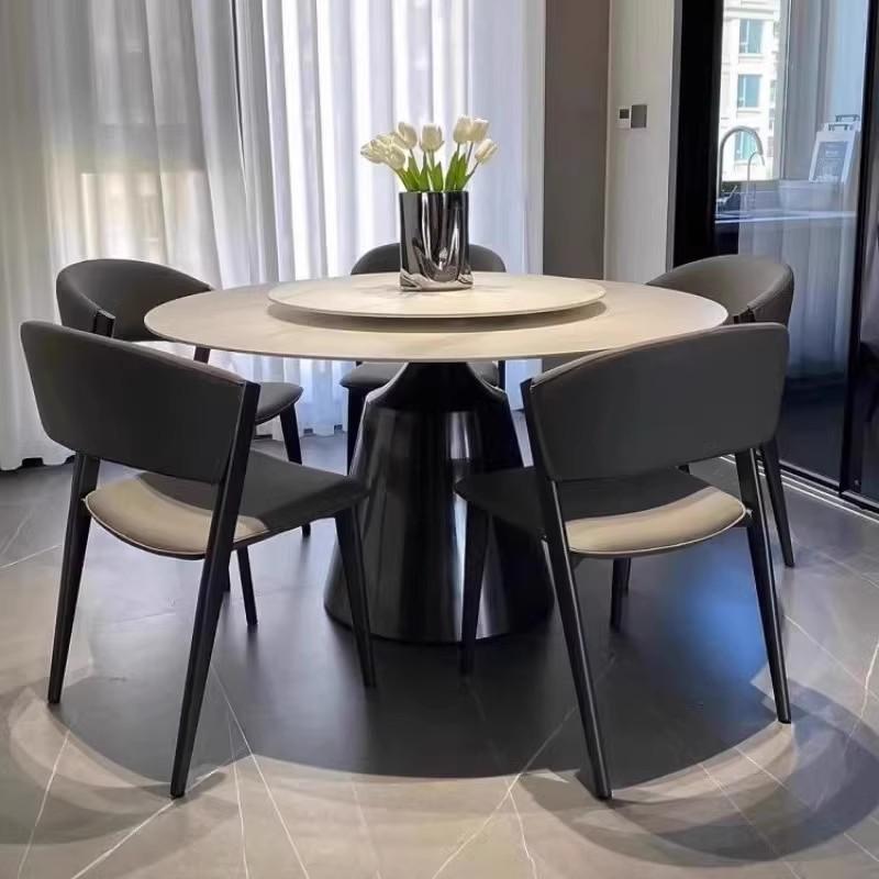 modern simple small apartment delifeng stone plate dining table round luxury stone stainless steel household restaurant dining table chair