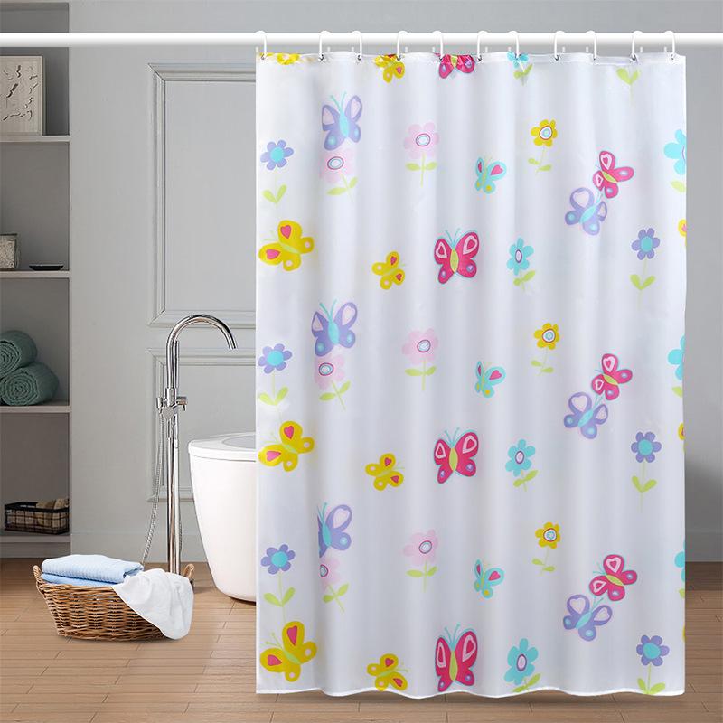satin cloth printed shower curtain waterproof satin texture bathroom partition toilet thickened water curtain blocking punch-free
