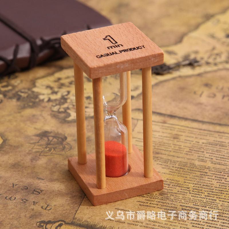 zakka grocery small square log base hourglass 1/3/5 minutes timing sand clock domestic ornaments