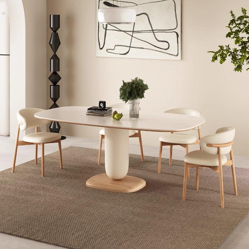pure white stone plate dining table household small apartment cream style table nordic style rectangular dining tables and chairs set