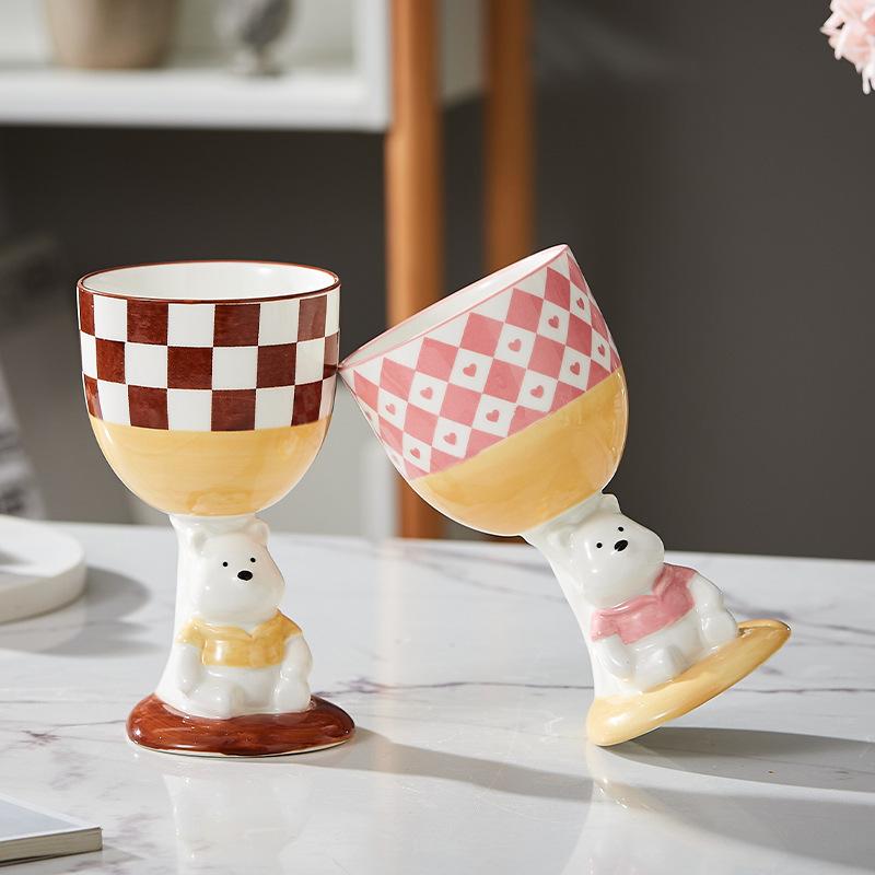 ceramic cartoon style goblet hand painted water cup cute creative ceramic cup wine glass good-looking ice cream cake cup