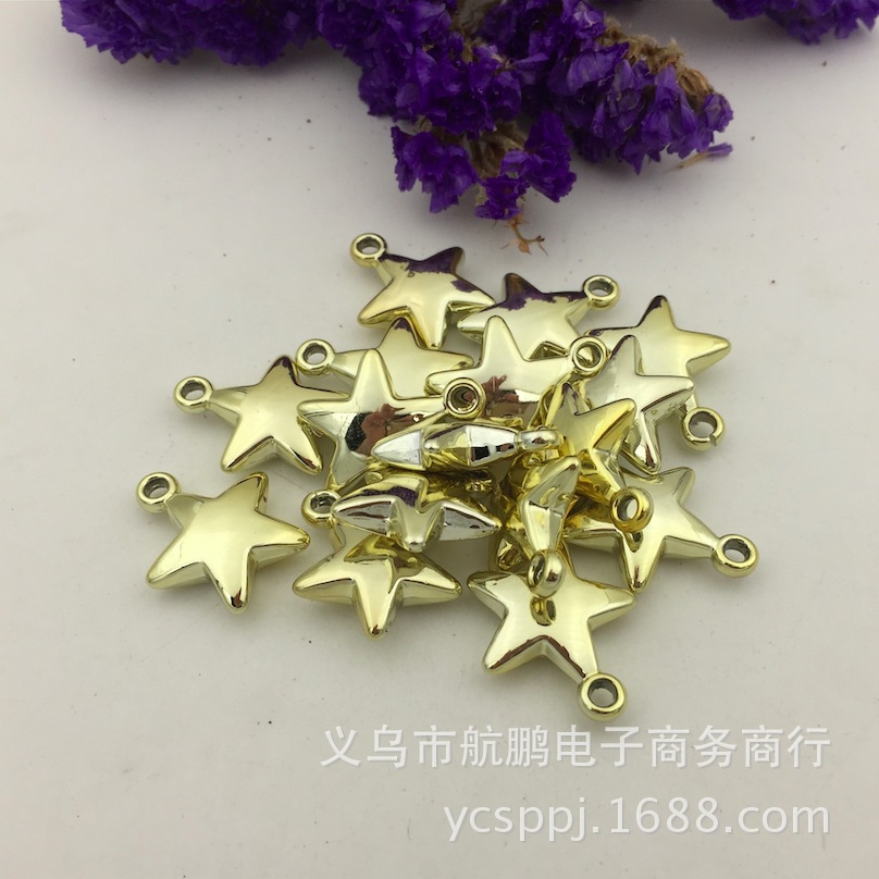 diy plastic jewelry accessories, electroplated silver five-pointed star pendant, beads, necklace, scarf accessories, 23X20X6mm detail image 5