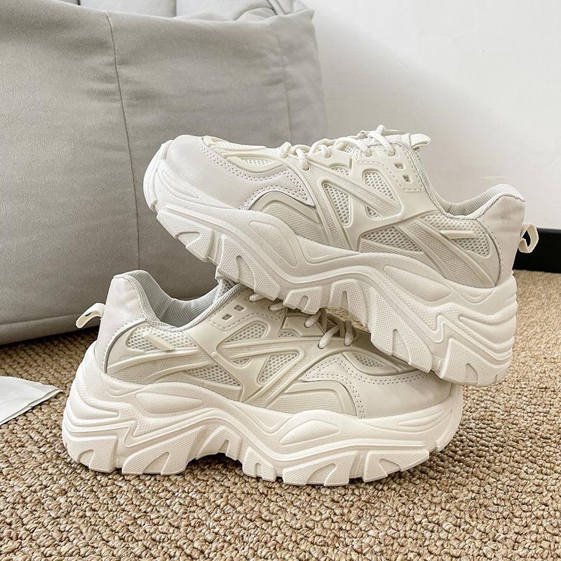 2024 summer new platform breathable single liner muffin daddy shoes sports super high heel kitten leg white shoes women's shoes