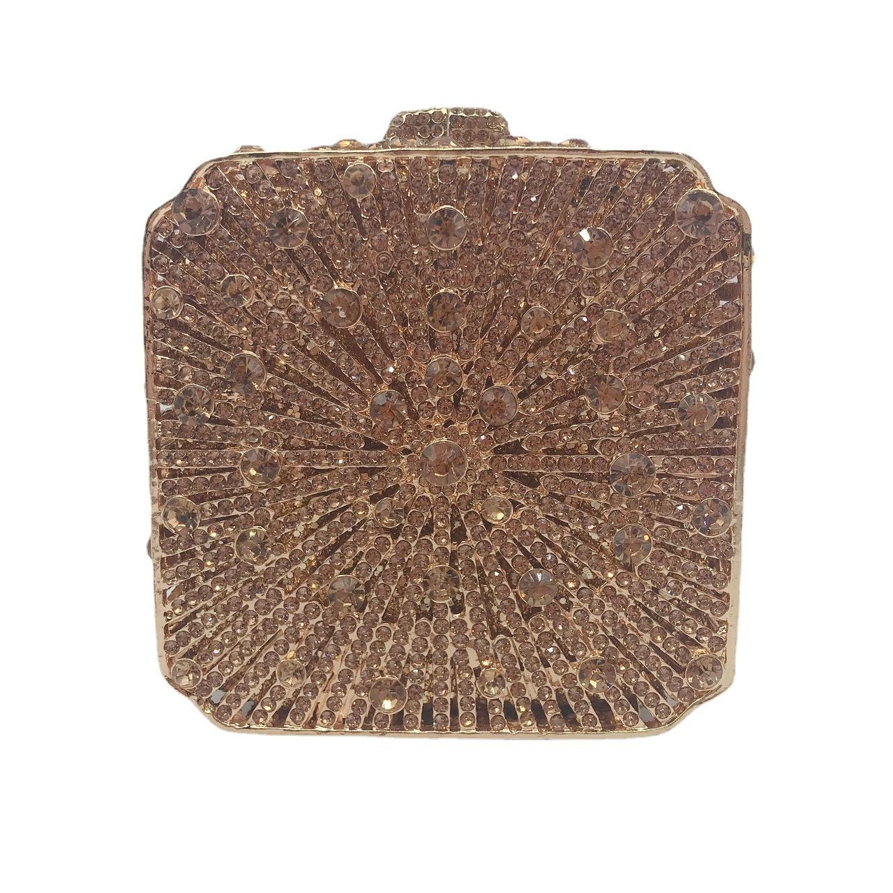 Cross-Border Diamond Evening Bag Hollow Metal Hard Box Crystal Bag Foreign Trade Banquet Dress Clutch Women's Bag Small Square Box Bag