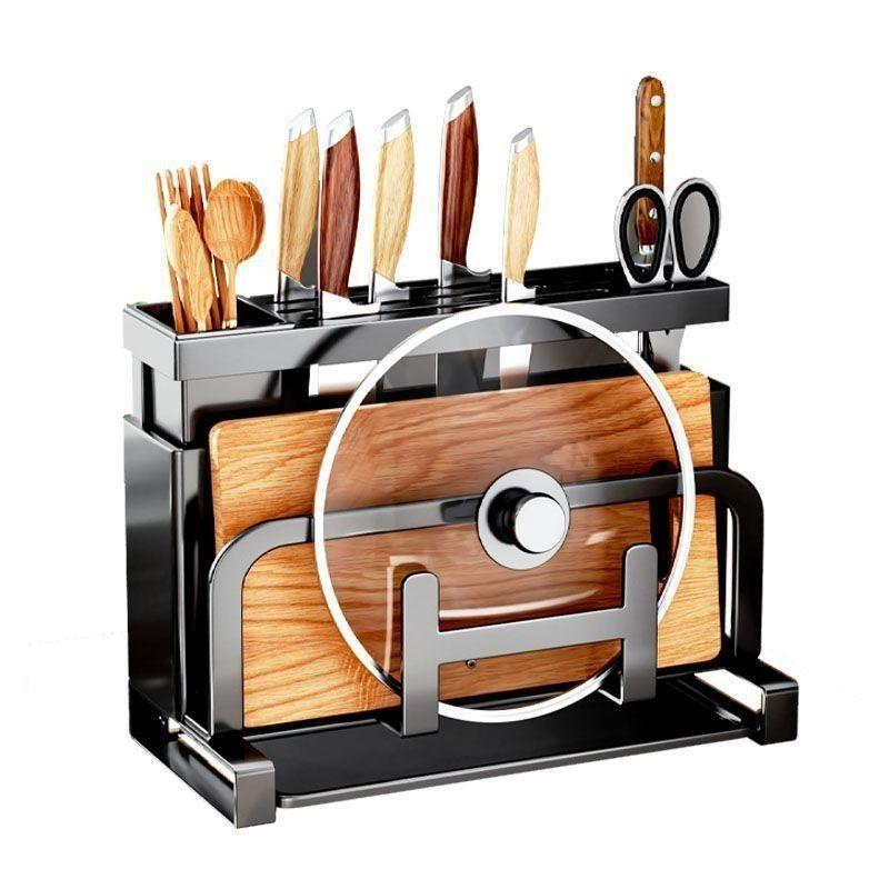kitchen knife holder punch-free wall-mounted household multi-purpose integrated storage chopping board chopsticks holder pot lid rack Item Picture