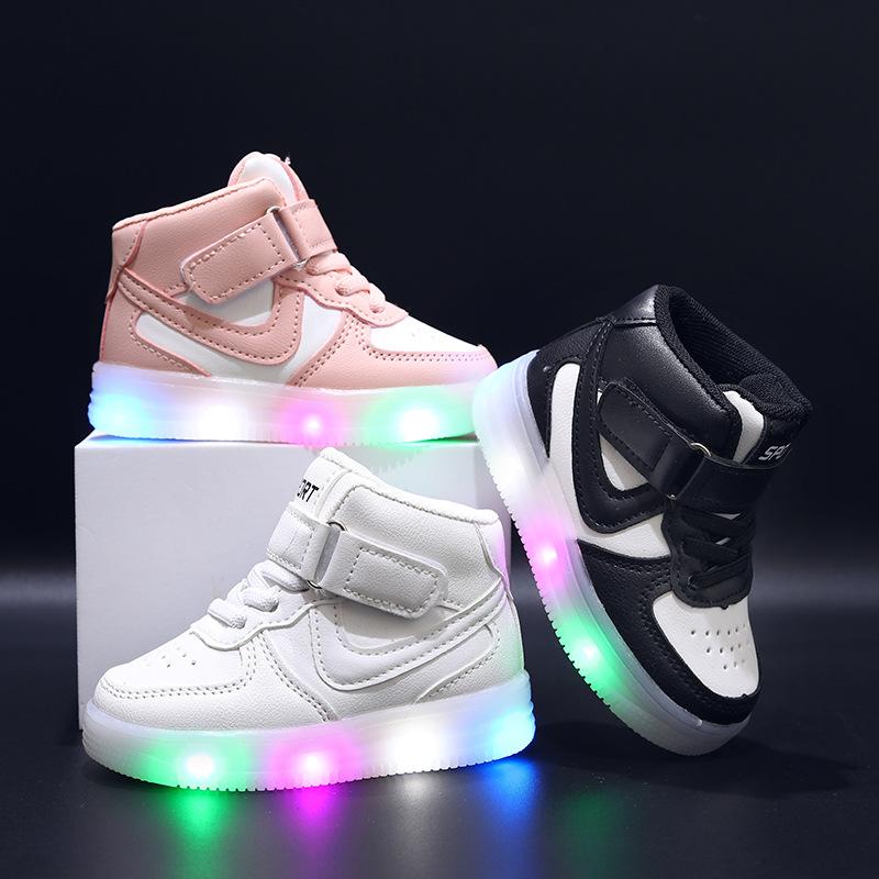 2022 autumn and winter new children's sports shoes boys students casual high-top board shoes girls baby shoes led light shoes