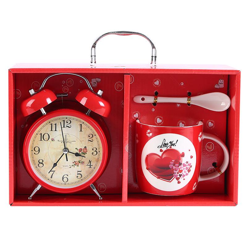 lover cup alarm clock valentine's day mug with spoon ceramic valentine's mug
