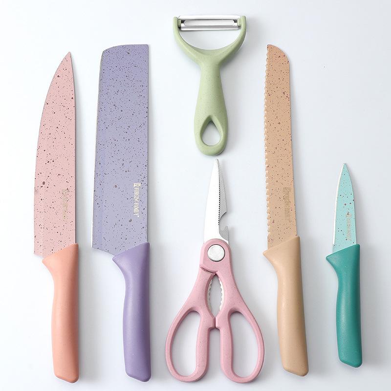 One Piece Dropshipping Color Straw Knives Six-Piece Set Knives Package Gift Box Kitchen Knife Cleaver Household Specification drawing