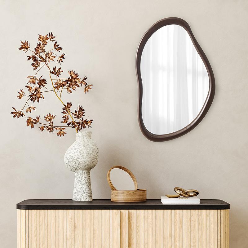 cross-border nordic style makeup mirror irregular quadrangle wooden mirror living room bedroom bathroom mirror decorative mirror wall-hanging mirror full figure