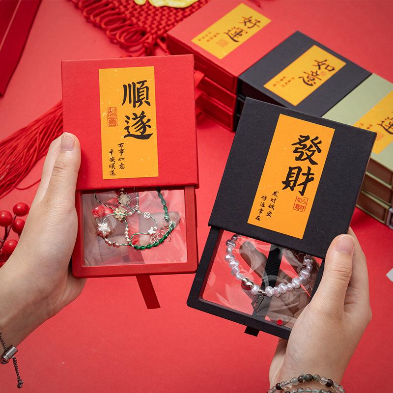 批发抹茶绿手串包装盒透明pe膜悬浮框收纳盒高档唐卡手链包装盒子产品图