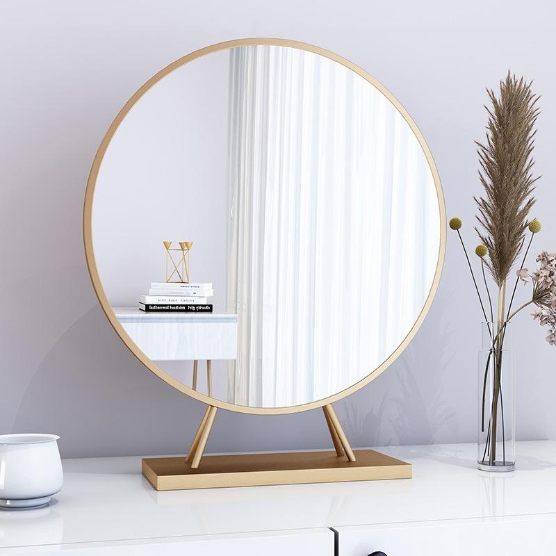 desktop cosmetic mirror wall-mounted dresser round mirror large bedroom nordic golden table mirror