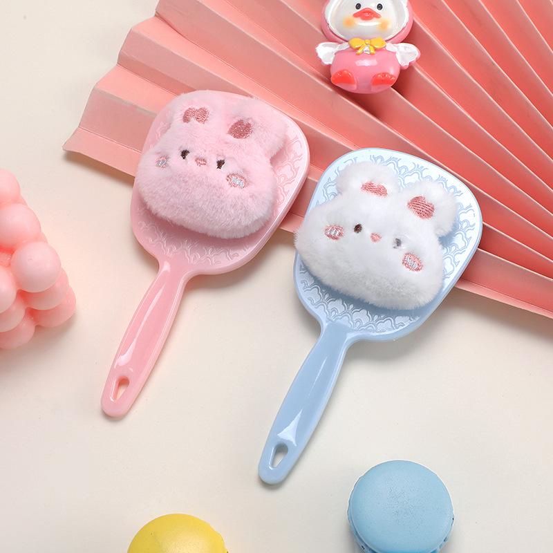 new flocking rabbit round mirror autumn and winter makeup mirror sticky multi-pattern cartoon creative handmade small mirror full figure